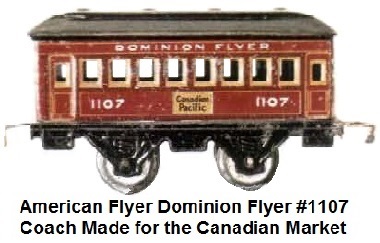 American Flyer 'O' gauge Dominion Flyer #1107 Coach made for the Canadian Market