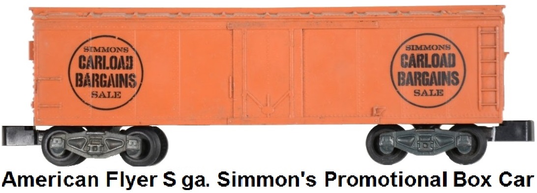 American Flyer S gauge Simmons Promotional Box Car