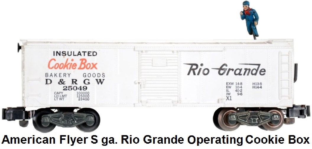 American Flyer S gauge Rio grande Cookie Box Operating Box Car