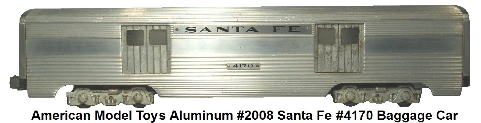 AMT American Model Toys extruded aluminum #2008 Santa Fe 4170 Baggage Car in 'O' gauge circa 1949-50