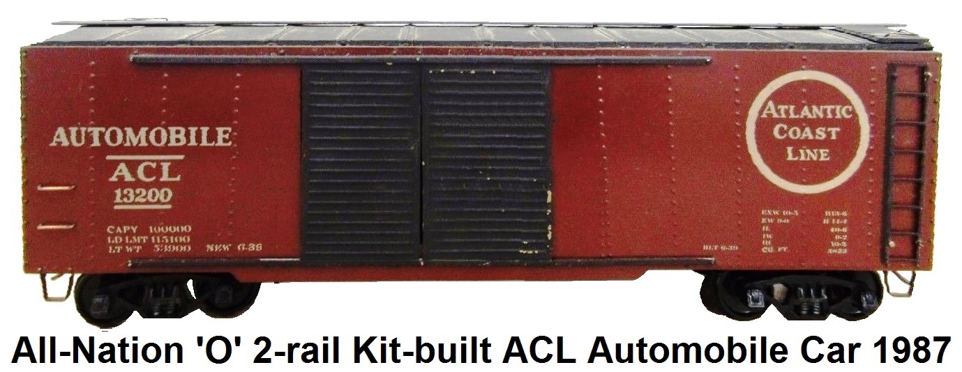 All-Nation 'O' scale Kit-built 2-rail Atlantic Coast Line Automobile car #13200 Built 1987