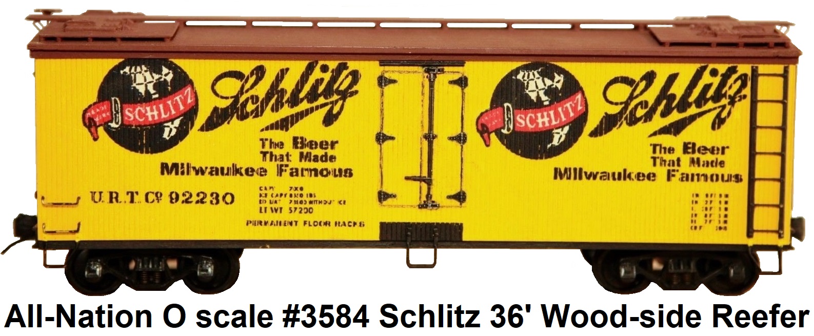 All-Nation 'O' scale 2-rail kit-built #3584 Schlitz 36' Wood Reefer #92230