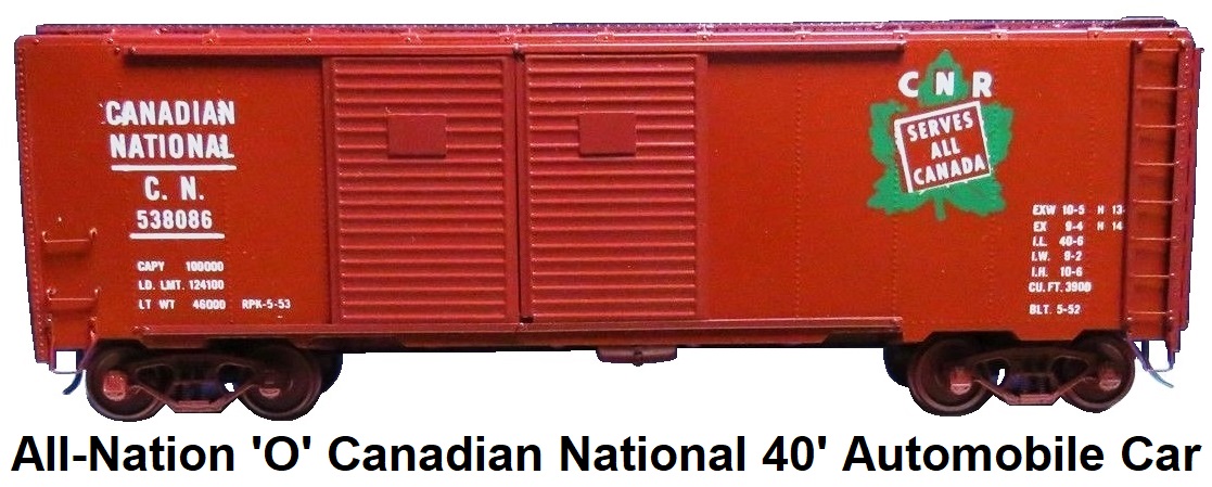 All-Nation 'O' scale Kit-built 2-rail #3679 Canadian National 40' Steel Automobile car