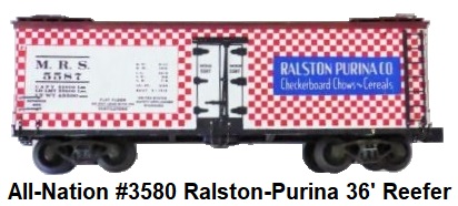 All-Nation 'O' scale 2-rail Kit-built #3580 Ralston-Purina 36' Wood Reefer