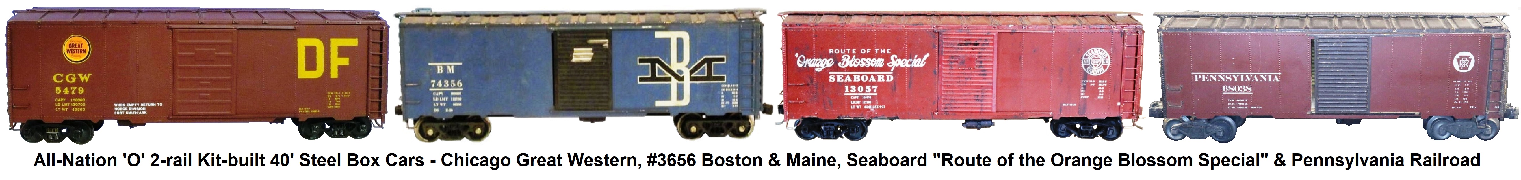 All-Nation 'O' scale 2-rail Kit-built 40' Steel Box Cars - Baltimore & Ohio, Great Northern, Chicago & North Western and New York Central