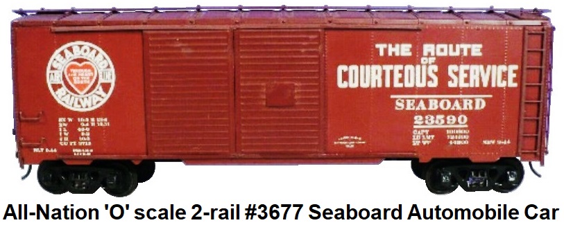 All-Nation 'O' scale Seaboard Railroad 'Courteous Service' 40' Automobile Car