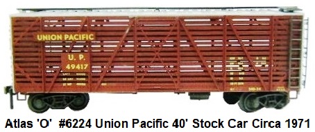 Atlas 'O' Scale #6224 Union Pacific 40' Stock Car 2-rail Circa 1971