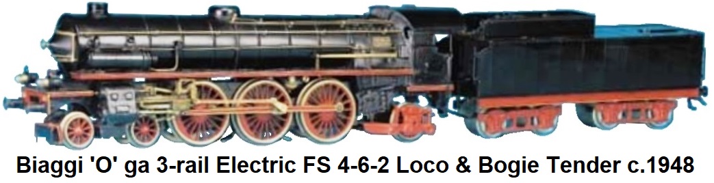 Biaggi 'O' scale 3-rail electric FS 4-6-2 Locomotive and bogie Tender circa 1948