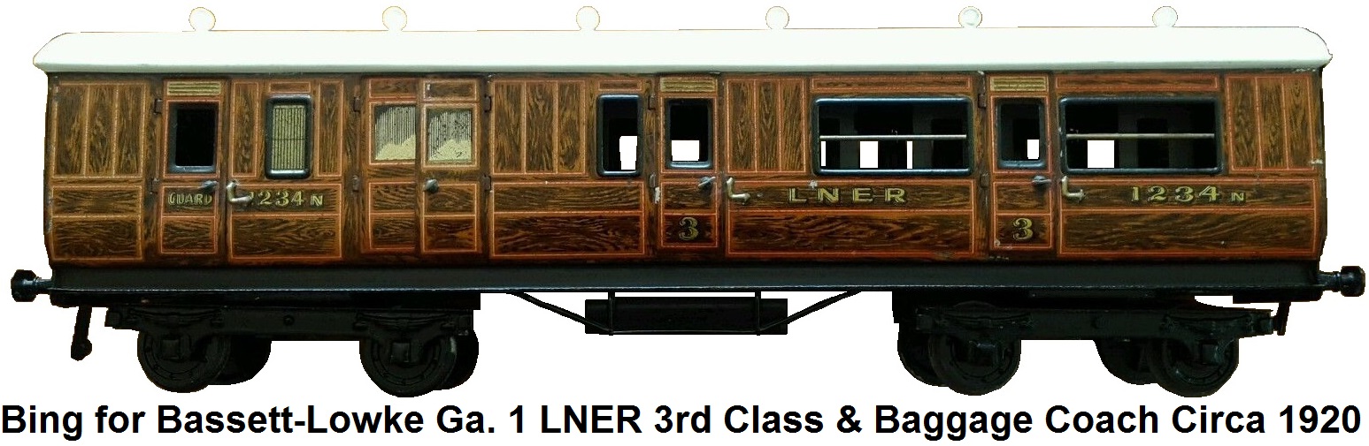 Bing for Bassett-Lowke Gauge 1 LNER Passenger Coach, 1234N, 3rd Baggage circa 1920