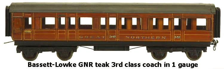 Bassett-Lowke Great Northern Railway Teak 3rd class coach in 1 gauge