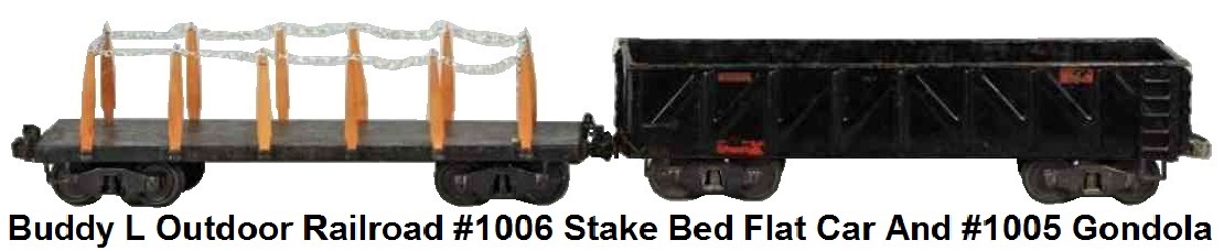 Buddy L #1006 3¼ inch Outdoor Railroad Stake Bed Flat Car and #1005 3¼ inch Outdoor Railroad gondola