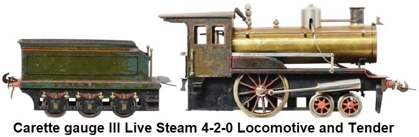 Carette 3 gauge 2.5 inch Live steam locomotive and tender