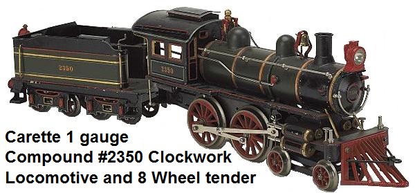 Carette 1 gauge #2350 Clockwork 4-4-0 Compound Locomotive & Tender circa 1900