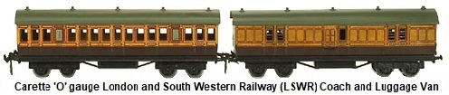 Carette 'O' gauge London and South Western Railway (LSWR) coach and Luggage Van