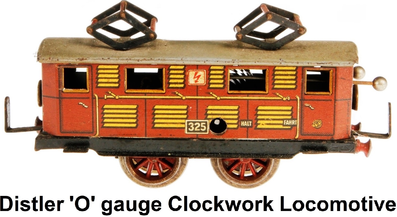 Johann Distler 'O' gauge tinplate lithographed clockwork electric outline locomotive #325