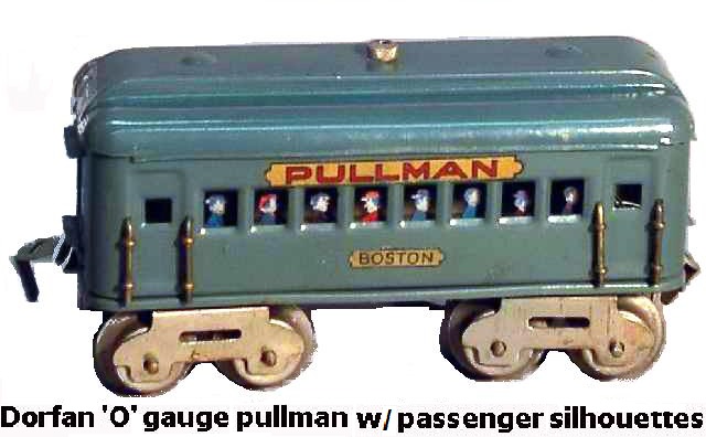 Dorfan 'O' gauge #490 lithographed pullman coach with passenger silhouettes circa 1925