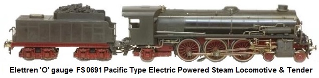 Elettren (Italy) FS 0691 Pacific class 4-6-2 3-rail electric powered steam outline locomotive #231 in 'O' gauge circa 1947