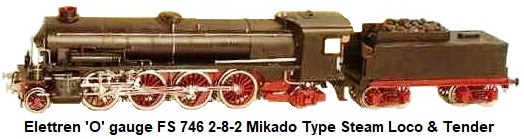 Elettren 'O' gauge FS 746 2-8-2 Mikado type steam locomotive and tender