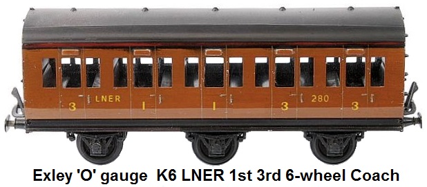 Exley 'O' gauge  K6 LNER 1st 3rd 6-wheel Coach