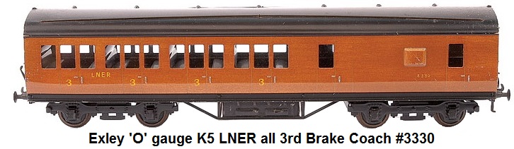 Exley 'O' gauge K5 LNER all 3rd Brake Coach #3330