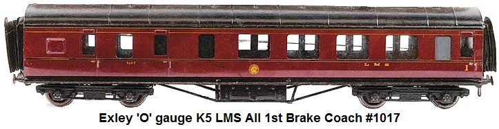 Exley 'O' gauge K5 LMS all 1st Brake Coach #1017