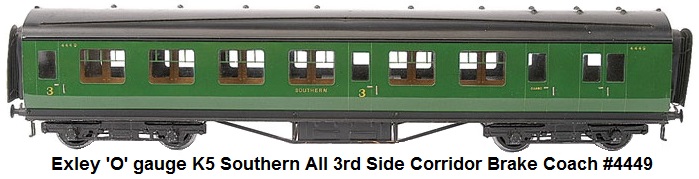 Exley 'O' gauge K5 Southern all 3rd Side Corridor Brake Coach #4449