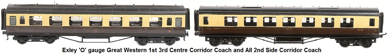 Exley 'O' gauge Great Western Coaches consisting of 1st/3rd Center Corridor Coach and all 2nd Side Corridor Coach