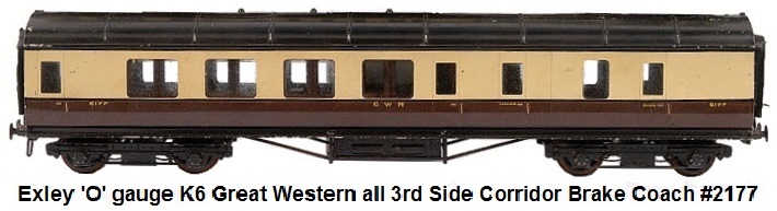 Exley 'O' gauge K6 Great Western 1st 3rd Restaurant Car #9000 all 3rd Great Western Side Corridor Brake Coach #2177