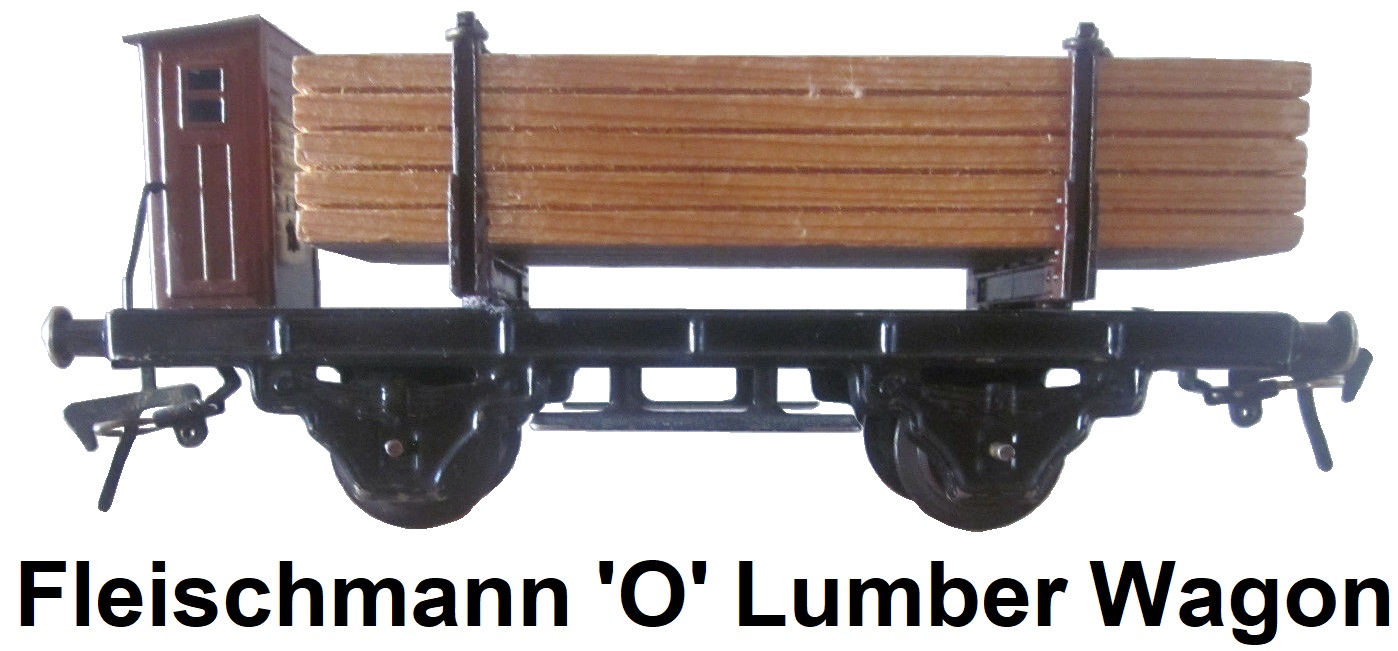 Fleischmann 'O' gauge 4-wheeled tinplate lumber transport wagon with brakeman's cab