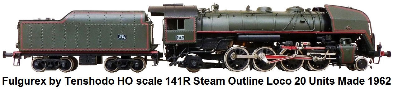 Fulgurex by Tenshodo HO scale SNCF 141R Steam Outline Engine & Tender, first version in green with red striping 20 units made in 1962