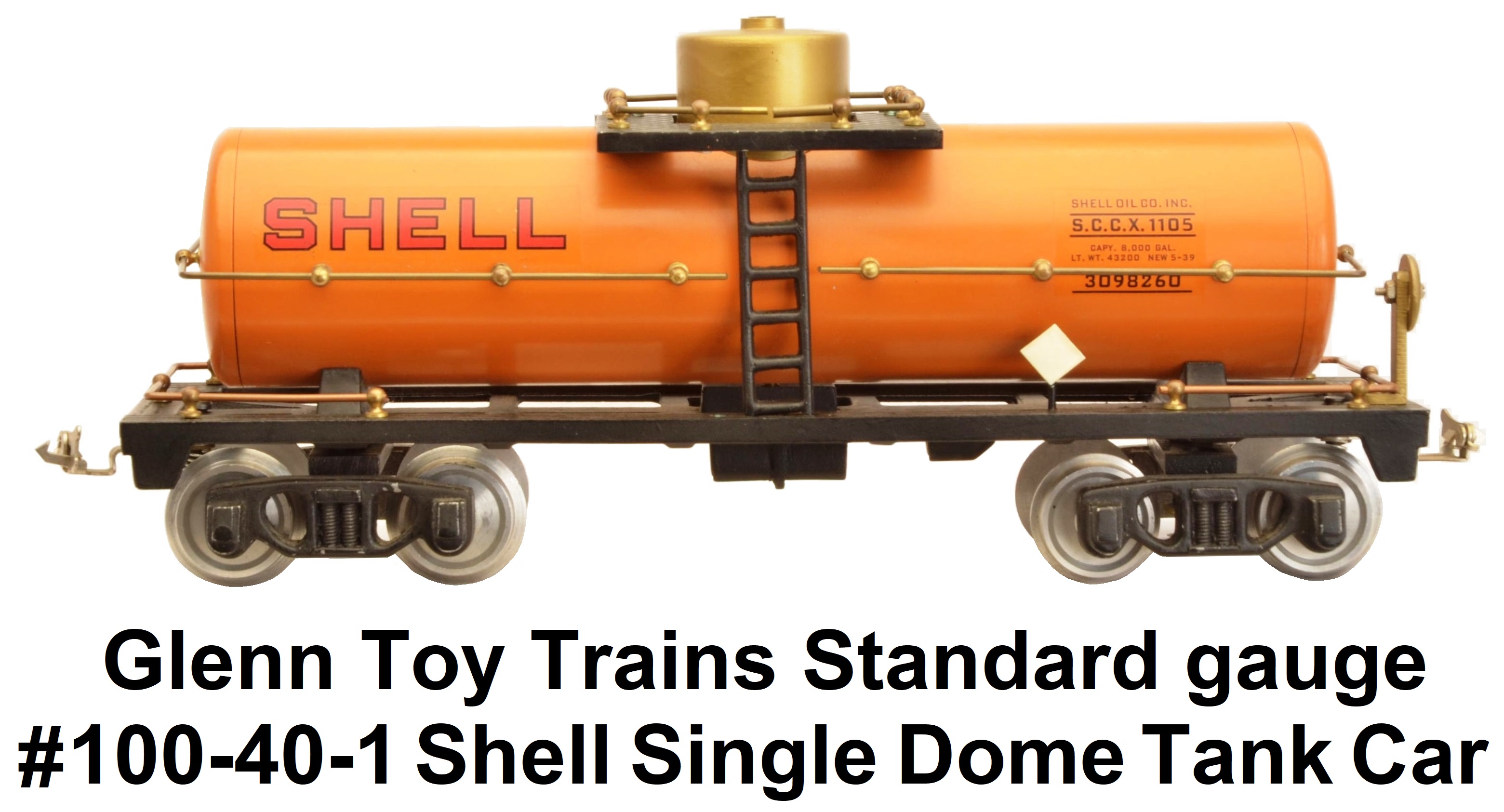Glenn Toy Trains Std. Ga. 100-40-1 Orange Shell Single Dome Tank Car
