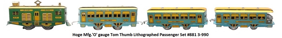 Hoge Mfg. Tom Thumb Litho Pass Set 881 3-990 in 'O' gauge