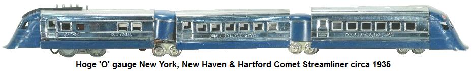 Hoge New York, New Haven & Hartford Comet streamliner in 'O' gauge circa 1935