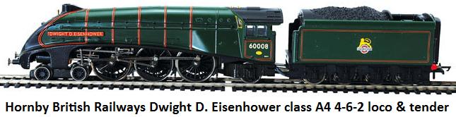Hornby British Railways Dwight D. Eisenhower Class A4, 4-6-2 steam locomotive with tender in 'OO'