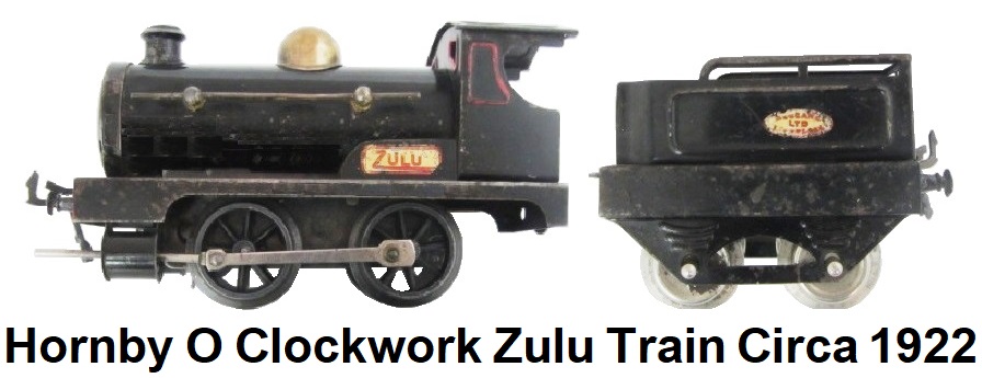 Hornby O gauge gauge Zulu Train Circa 1922 Clockwork 0-4-0 Locomotive with 4-wheel Tender