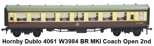 Hornby Dublo 4061 W3984 BR MKI Coach Open 2nd Class