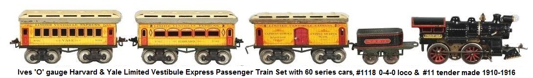 Ives Harvard & Yale Passenger Train Set with 60 series cars made 1910-1916