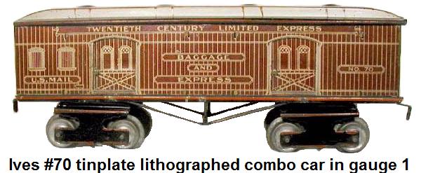 Ives #70 Lithographed Tinplate Combo car in 1 gauge