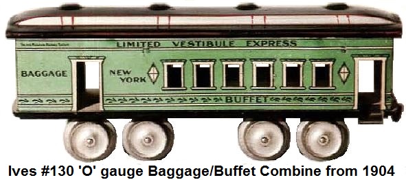 Ives Limited vestibule Express #130 Buffet car in 'O' gauge circa 1904