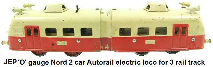 JEP 'O' gauge Nord 2 Car Autorail Electric Loco for 3 rail track made 1935-1953