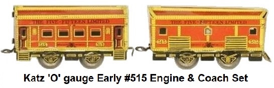 Henry Katz & Co. 'O' gauge early Five-Fifteen 2 - car set with #515 Engine and coach circa 1928