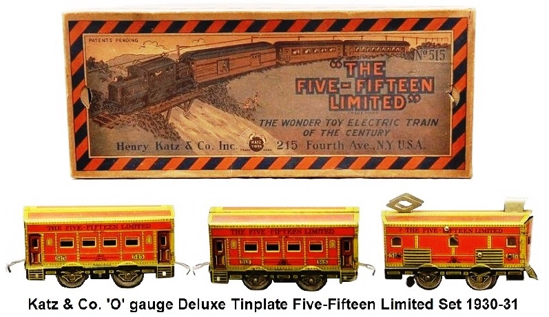 Henry Katz & Co. 'O' gauge Tinplate Lithographed Deluxe Five-Fifteen Limited Set circa 1930-31