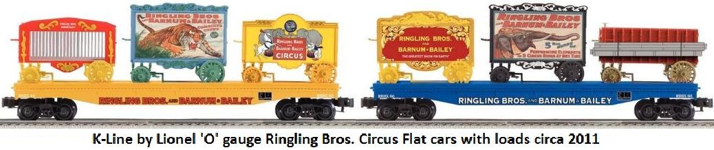 K-Line by Lionel 'O' gauge Ringling Bros. Barnum & Bailey circus train flat cars with loads