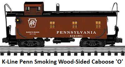K-line 'O' gauge Pennsylvania Smoking Wood-Sided Caboose circa 2002