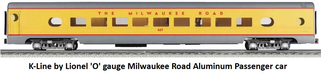 K-Line by Lionel Milwaukee Road aluminum passenger car in 'O' gauge