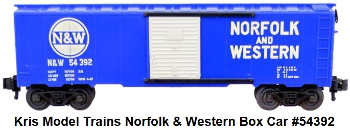 Kris Model Trains 'O' gauge Norfolk & Western RR box car #54392