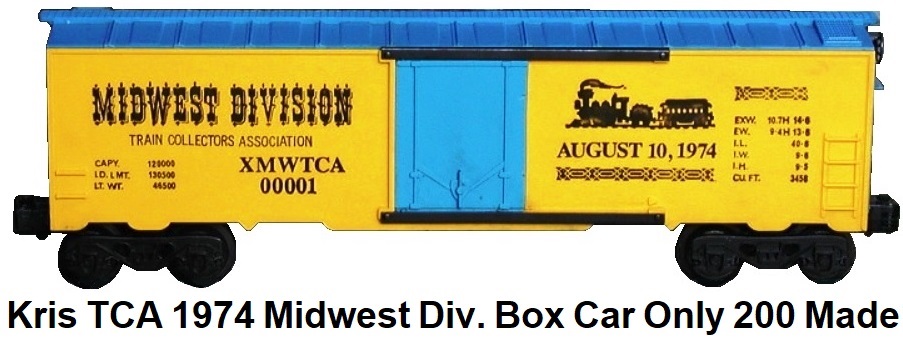 Kris Model Trains TCA 1974 Midwest Division XMWTCA #00001 box car only 200 made