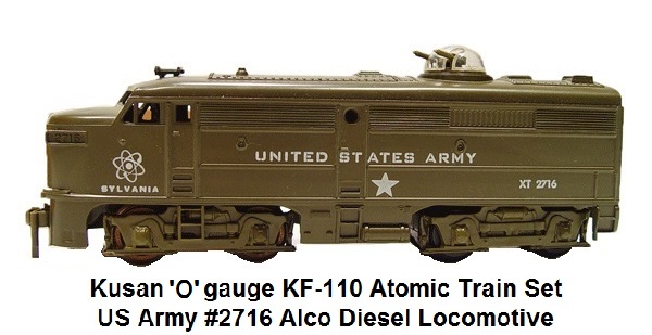 Kusan '0' gauge US Army #2716 diesel locomotive with a machine gun turret from the KF-110 Atomic Train set
