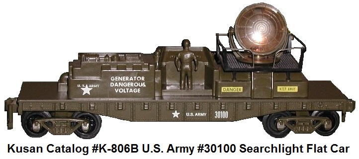 Kusan catalog #K-806B U.S. Army #30100 Searchlight flat car in 'O' gauge