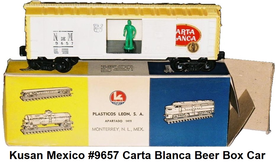 Kusan Mexico 'O' gauge #9657 Carta Blanca Beer Box car Trenes Electricos Plastico Leon, SA